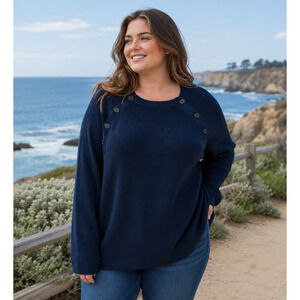 Lauren Ralph Lauren Nautical Cotton Knit Sweater Sz 2XL Navy, Buttons, Coastal